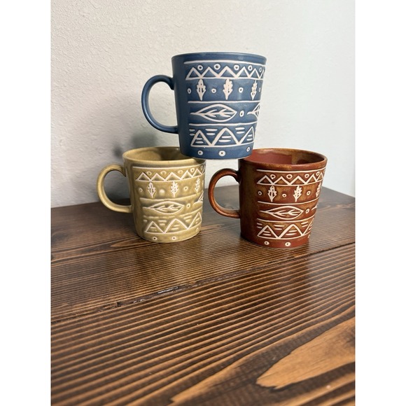 Pottery Barn Other - Vintage Pottery Barn Very Rare Cup Coffee Mug Vintage Set 3 Aztec Leaves
